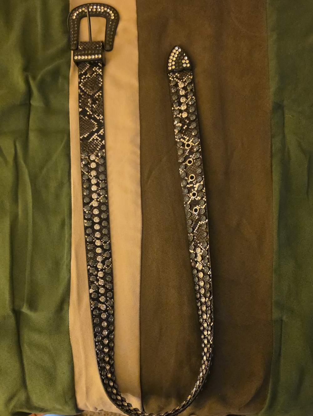 Embellished Black Snakeskin Rhinestone Belt
